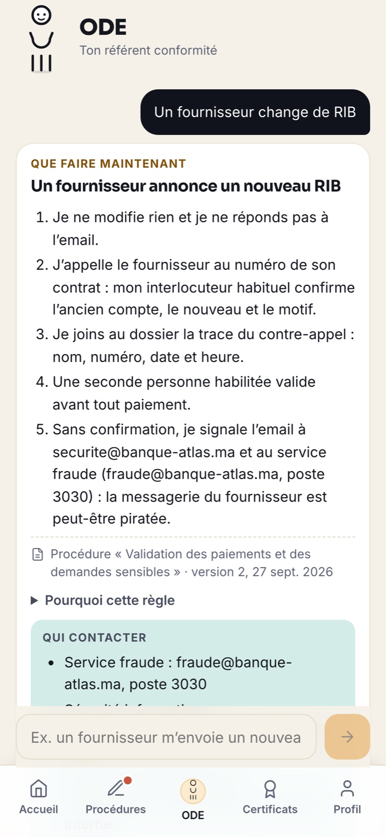 Odeus, rôle référent : La bonne réponse, avec vos règles.